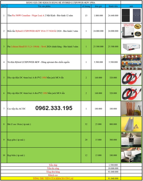 Báo giá NLMT hybrid luxpower 6kw