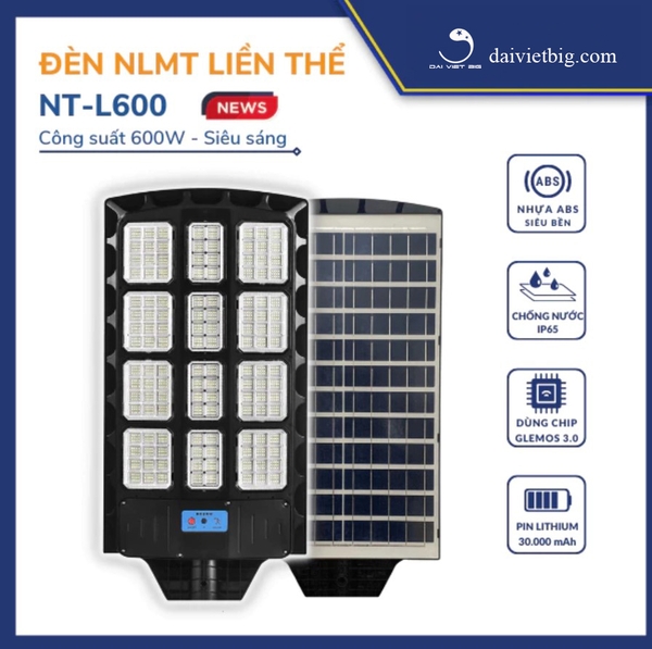 Đèn năng lượng mặt trời 600w – Đèn liền thể NT-L600 Cao Cấp - Chính hãng Solar Light 100% - Bảo hành 2 năm