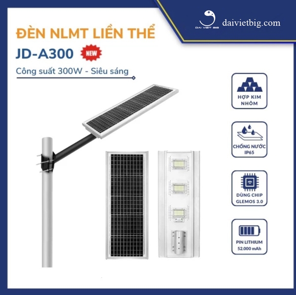 Đèn đường, đèn năng lượng mặt trời liền thể Jindian [JD-A300] Công suất 300W Khung Nhôm, Chip Led 