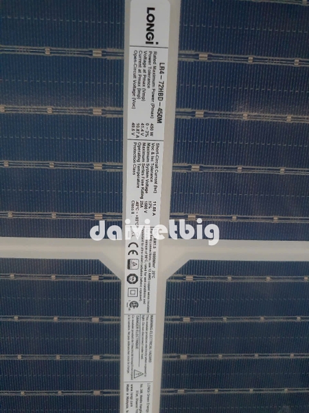 Tấm Pin mặt trời Longi 450w LOẠI A 2 mặt kính HIỆU SUẤT CAO 2025