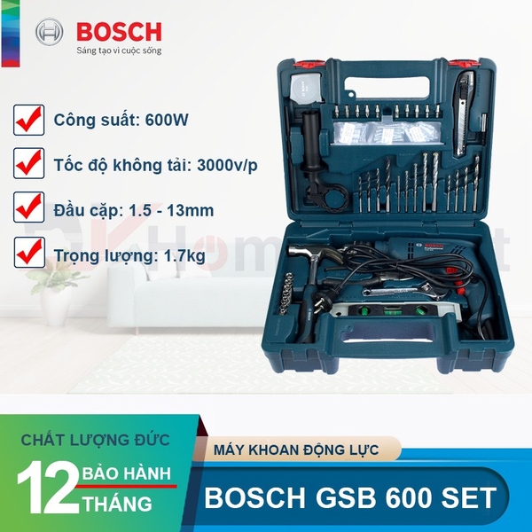 Máy khoan động lực GSB 600 (Bộ 100 món) 2025