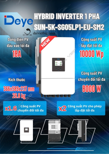 Biến Tần Hybrid Deye SUN-5K-SG05LP1-EU-SM2 ( NEW )
