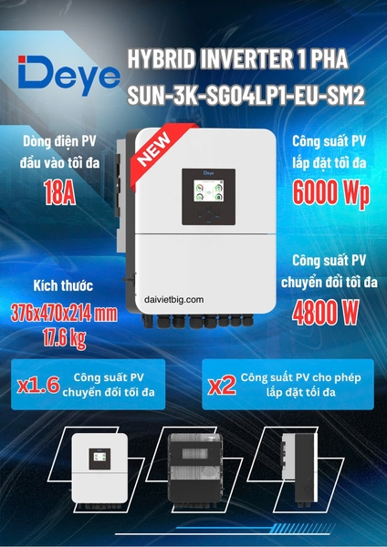 Biến Tần Hybrid Deye SUN-3K-SG04LP1-EU-SM2 ( NEW )