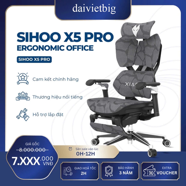 Ghế công thái học Gaming Ergonomic SIHOO x Xiaoqi X5 Pro cao cấp (Tặng kèm kê chân)
