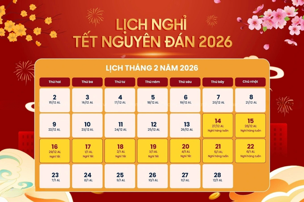 Chi tiết lịch nghỉ dài kỷ lục dịp Tết Nguyên đán 2026