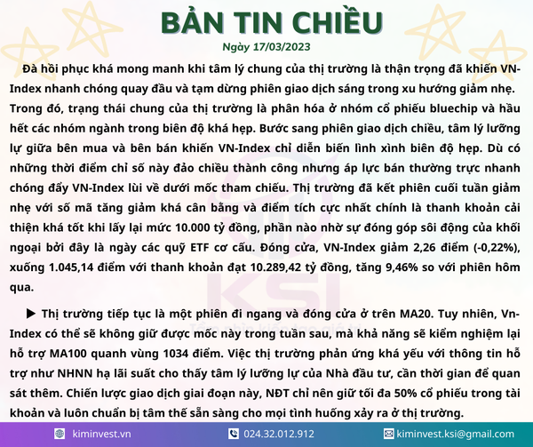 Bản tin thị trường ngày 17/03/2023