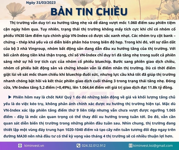 Bản tin thị trường ngày 31/03/2023