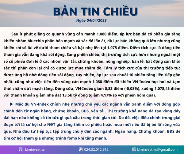 Bản tin thị trường ngày 04/04/2023
