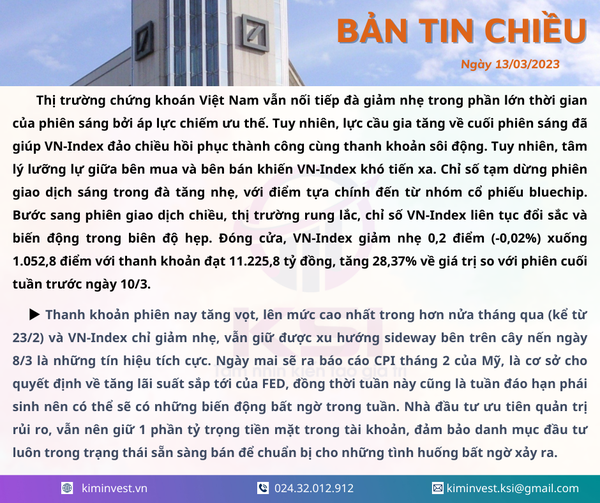 Bản tin thị trường ngày 13/03/2023