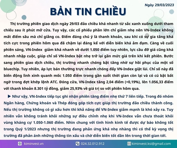 Bản tin thị trường ngày 29/03/2023