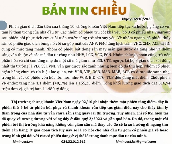 Bản tin thị trường ngày 02/10/2023