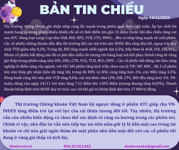 Bản tin thị trường ngày 24/11/2023