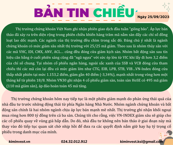 Bản tin thị trường ngày 25/09/2023