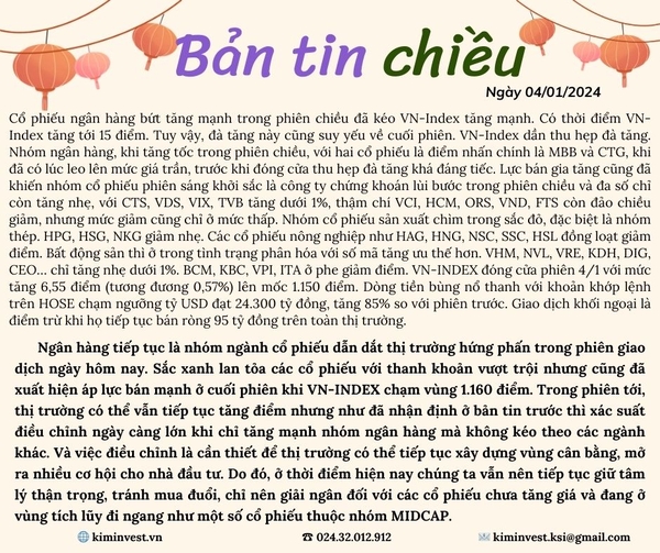 Bản tin thị trường ngày 04/01/2024