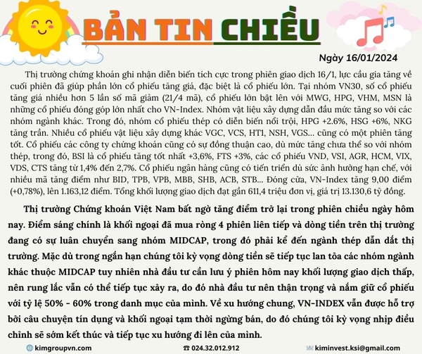 Bản tin thị trường ngày 16/01/2024