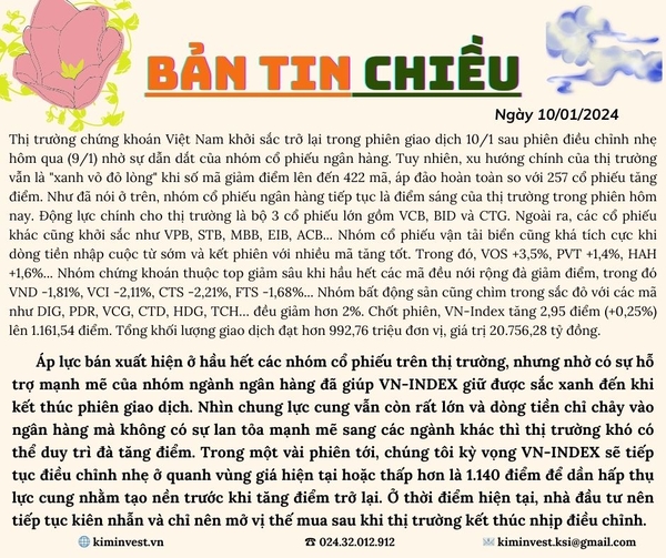Bản tin thị trường ngày 10/01/2023