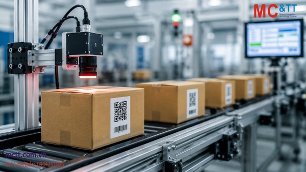 Giải pháp đọc mã QR và Barcode tự động trên dây chuyền bằng camera công nghiệp kết nối PLC và MES