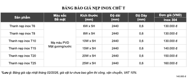 Bảng giá nẹp T