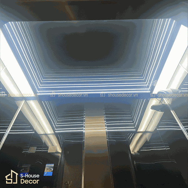 Hiệu ứng trần 3D vô cực kết hợp hệ đèn LED, tạo chiều sâu không gian
