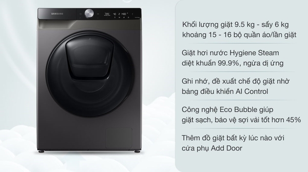 Máy giặt sấy Samsung WD95T754DBX/SV Addwash Inverter 9.5kg Mới 100%