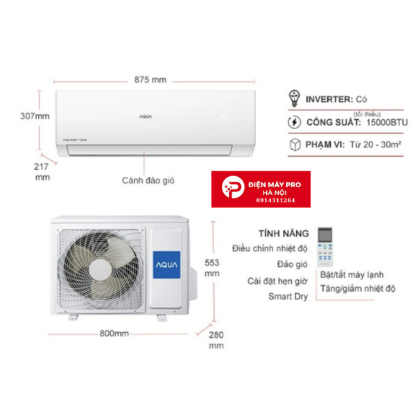 Điều hòa Aqua 1 chiều 17060 BTU AQA-R18PC gas R-32 Kho ĐIện Máy Pro Giá Rẻ Nhất