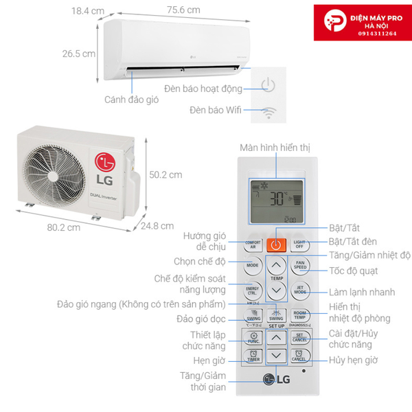Điều hòa LG Inverter 18000 BTU 2 chiều B18END1 gas R-32 CHính Hãng