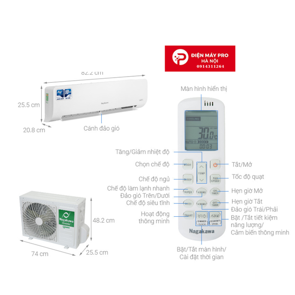 Điều hòa Nagakawa 12000 BTU 1 chiều NS-C12R2T30 gas R-32 Kho Điện Máy Pro Giá Rẻ HN