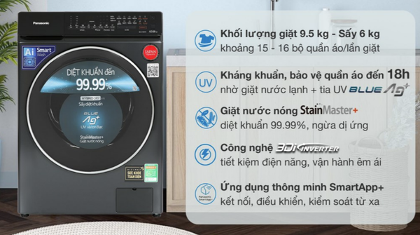 Máy giặt sấy Panasonic Inverter 9.5 kg kg NA-S956FR1BV Kho ĐIện Máy Pro Giá Rẻ Nhất Mơi 100%