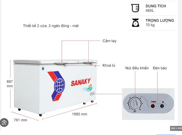 Tủ đông Sanaky 485 lít VH-6699W1  Nguyên Seal 100% Giá Rẻ Nhất