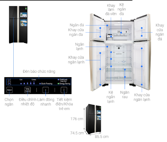 Tủ lạnh Hitachi Inverter 509 lít R-FW650PGV8 GBK Giá Sốc Rẻ Nhất