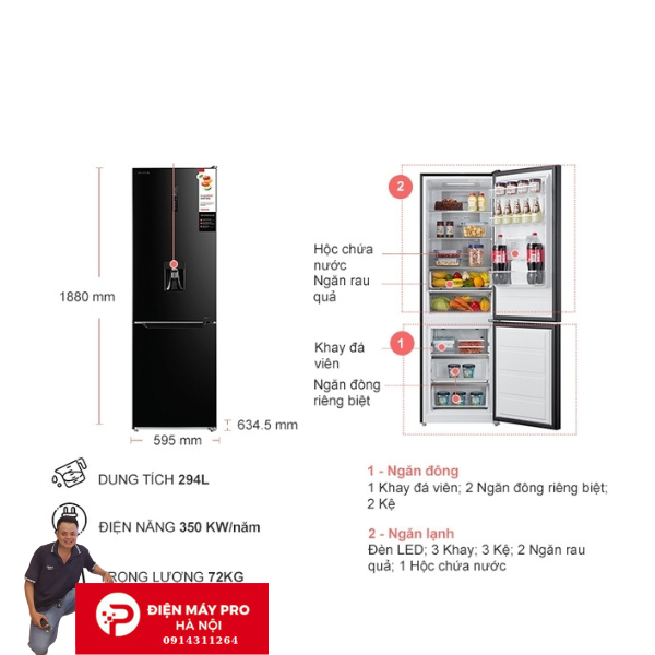 Tủ lạnh Toshiba Inverter 294 lít GR-RB385WE-PMV(30)-BS Điện Máy Pro Hà Nội Giá Rẻ Nhât