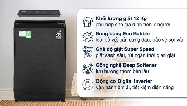 Máy giặt Samsung Inverter 12 kg WA12CG5745BVSV Mới 100%