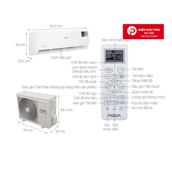 Điều hòa Aqua Inverter 12500 BTU 1 chiều AQA-RV13QC2 gas R-32 Kho ĐIện Máy Pro Giá Rẻ Nhất