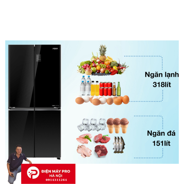 Tủ lạnh Aqua Inverter 469 lít Multi Door AQR-M536XA(GB) Kho ĐIện Máy Pro Mới 100%