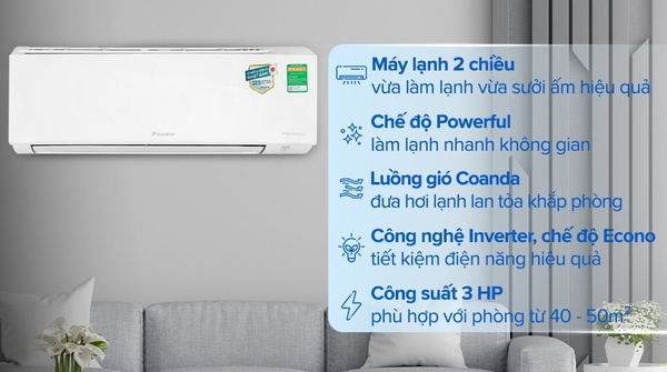 Máy lạnh 2 chiều Daikin Inverter 3 HP FTHF71VAVMV