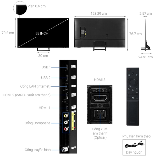 Smart Tivi Samsung 4K Crystal UHD 55 Inch UA55DU9000  ( 55DU9000 ) 2024 Mới 100% Chính hãng