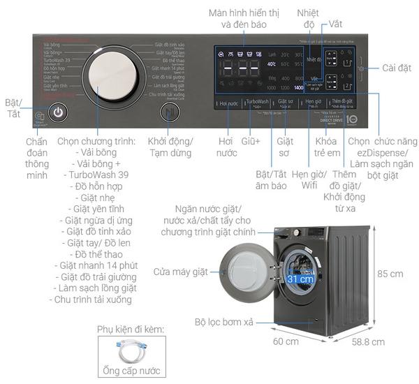Máy giặt LG FV1412S3BA Inverter (12 kg)  ĐIỆN MÁY PRO KHO LG HN