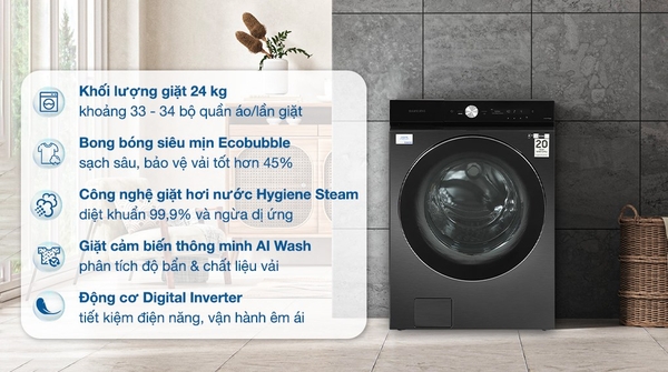 Máy giặt Samsung Bespoke AI Inverter 24 kg WF24B9600KV/SV Kho Điện Máy Pro Giá Rẻ