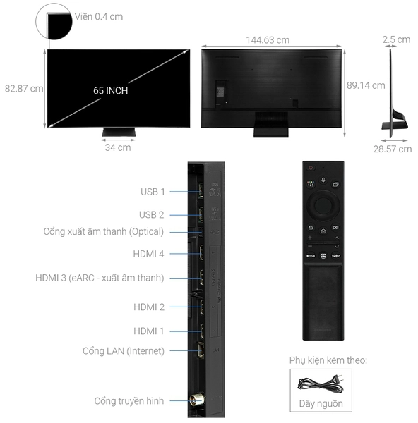 Smart Tivi Samsung 65QN90C 4K NEO QLED 65 inch 2023 QA65QN90C Mới 100%