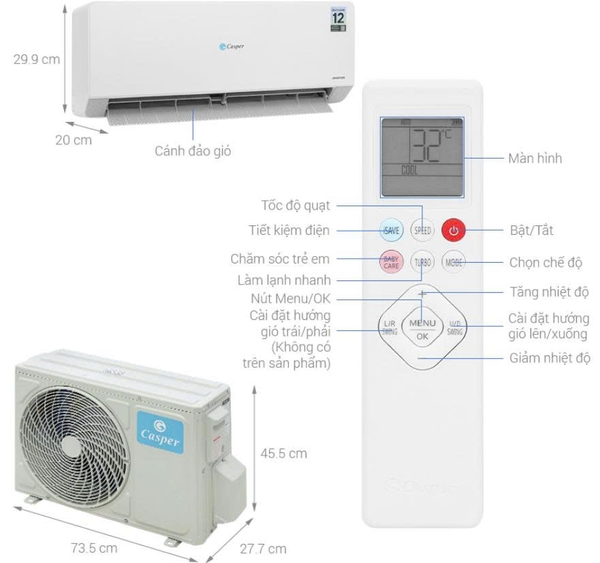 Điều hòa Casper Inverter QC-12IS36 12000BTU Mới 100% Rẻ Nhất Hà Nội