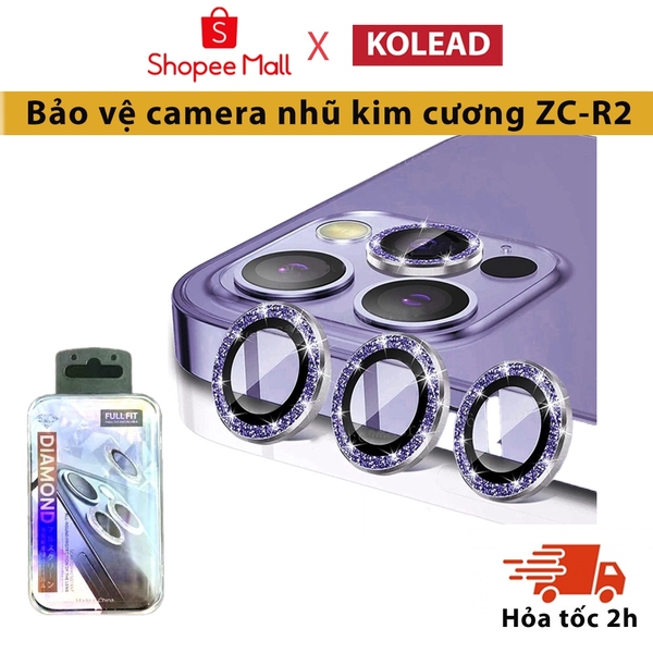Bộ dán bảo vệ nhũ kim cương lấp lánh mắt camera iph KOLEAD ZC-R2 bằng kim loại chống xước cho iphone 15 14 13 12 11 promax pro plus