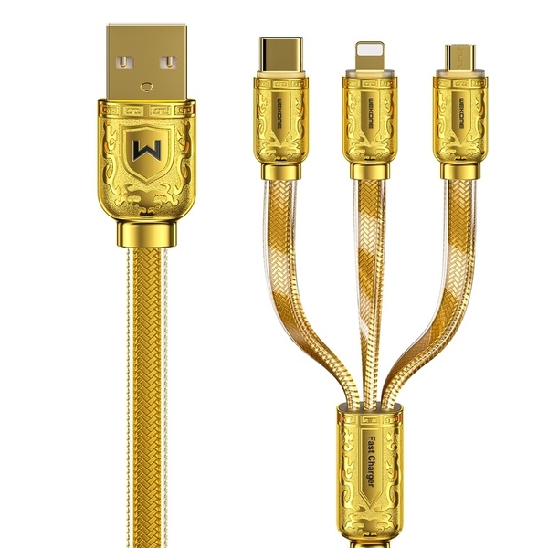 Cáp sạc điện thoại WEKOME 3 in 1 vỏ đồng kẽm cao cấp dành cho iphone/samsung/oppo/xiaomi/...