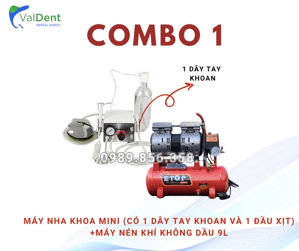 Combo1: Máy nha khoa mini  và máy nén khí