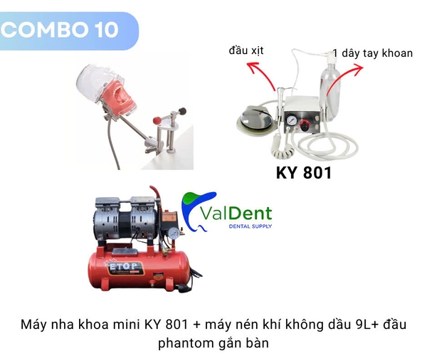 Combo10: Máy nha khoa mini+máy nén khí+Phantom gắn bàn
