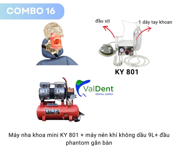 Combo16: Máy nha khoa mini+máy nén khí+Phantom gắn ghế răng