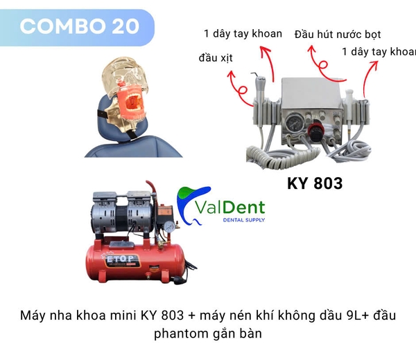 Combo20: Máy nha khoa mini+máy nén khí+Phantom gắn ghế răng