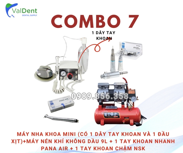 Combo7: Máy nha khoa mini +máy nén khí+tay khoan nhanh+tay khoan chậm
