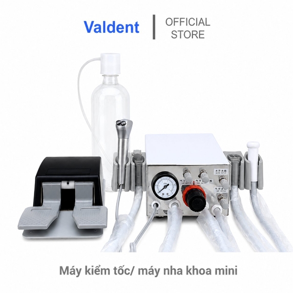 Máy nha khoa mini có đầu hút nước bọt và 2 đầu dây tay khoan