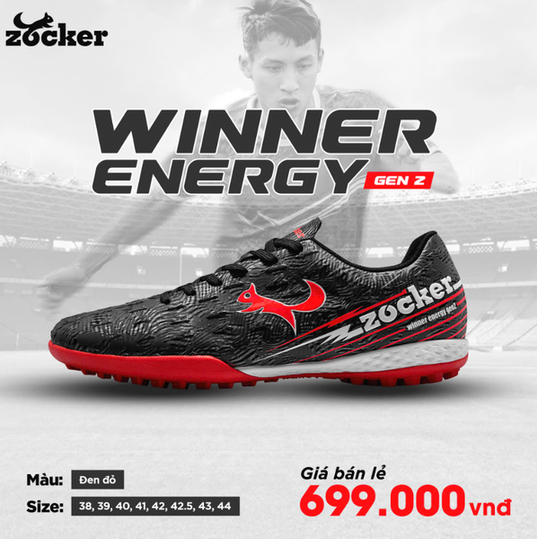 Giày Bóng Đá Zocker Winner Energy TF Gen 2 - Đen Đỏ