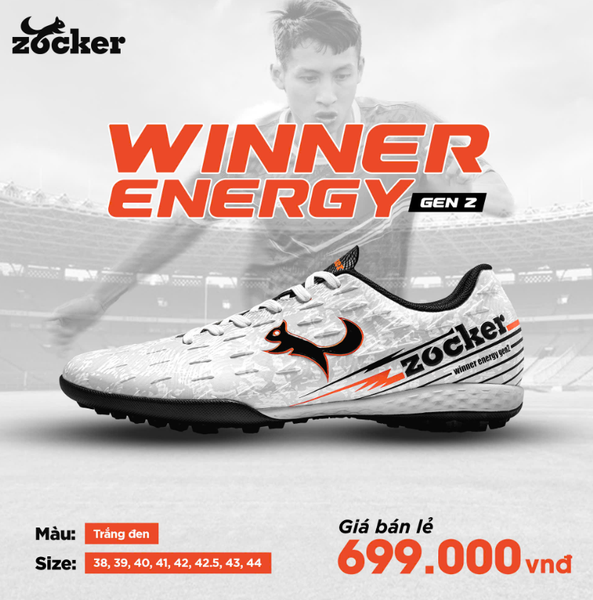 Giày Bóng Đá Zocker Winner Energy TF Gen 2 - Trắng Đen